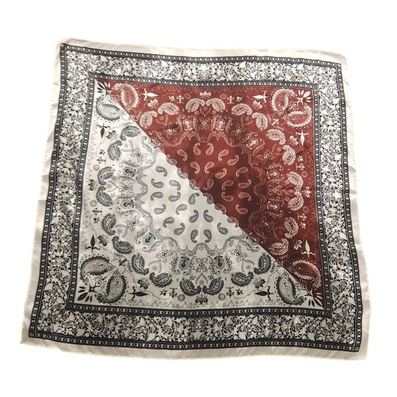 Paisley Print Scarf Square Bandana Burgundy Black & Cream Design 20" Unisex - Picture 4 of 11